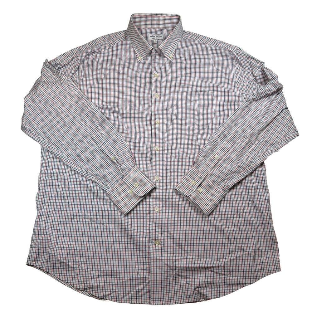 Peter Millar Summer Comfort Shirt Mens XL Red White Blue Plaid Performance Nylon